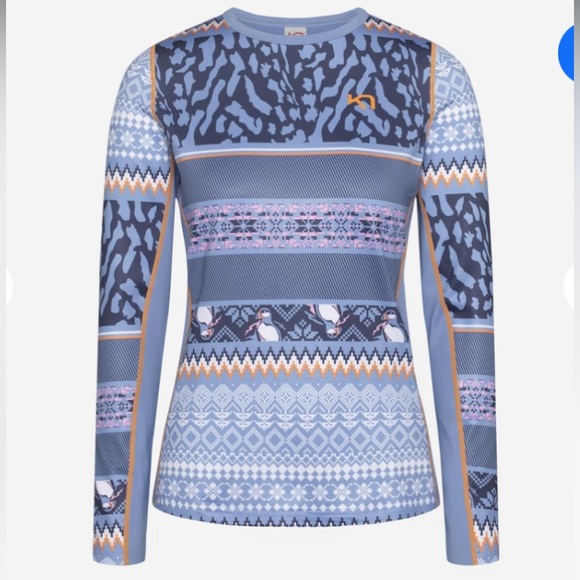 Kari Traa Lilja Puffin Pattern Warm Long Sleeve Shirt Pastel Light Blue - Picture 4 of 11